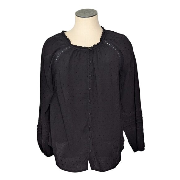 Torrid 1X Black Long Sleeve Flowy Blouse Boho Goth Cowgirl Peasant Romantic - Picture 1 of 14